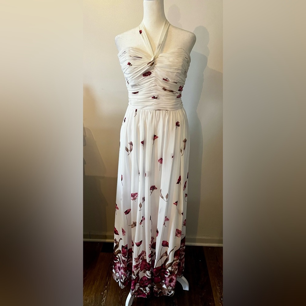 Dessy Collection Elegant Floral Halter Gown